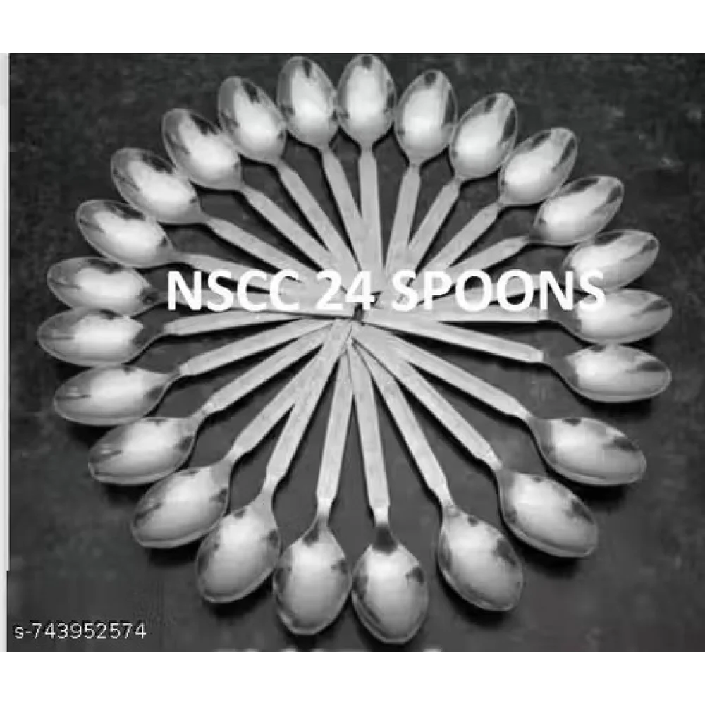 Pure Stainless Steel Spoon Set – Pack of 24 | Steel Dinner Spoons Combo for Home, Hotel & Pooja Use