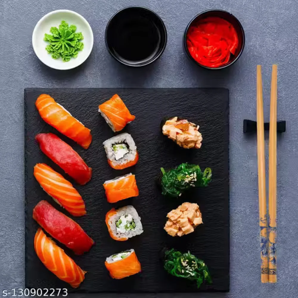 TWO (2) Pairs Reusable Wooden Bamboo Chopsticks – Floral (Design May Vary)