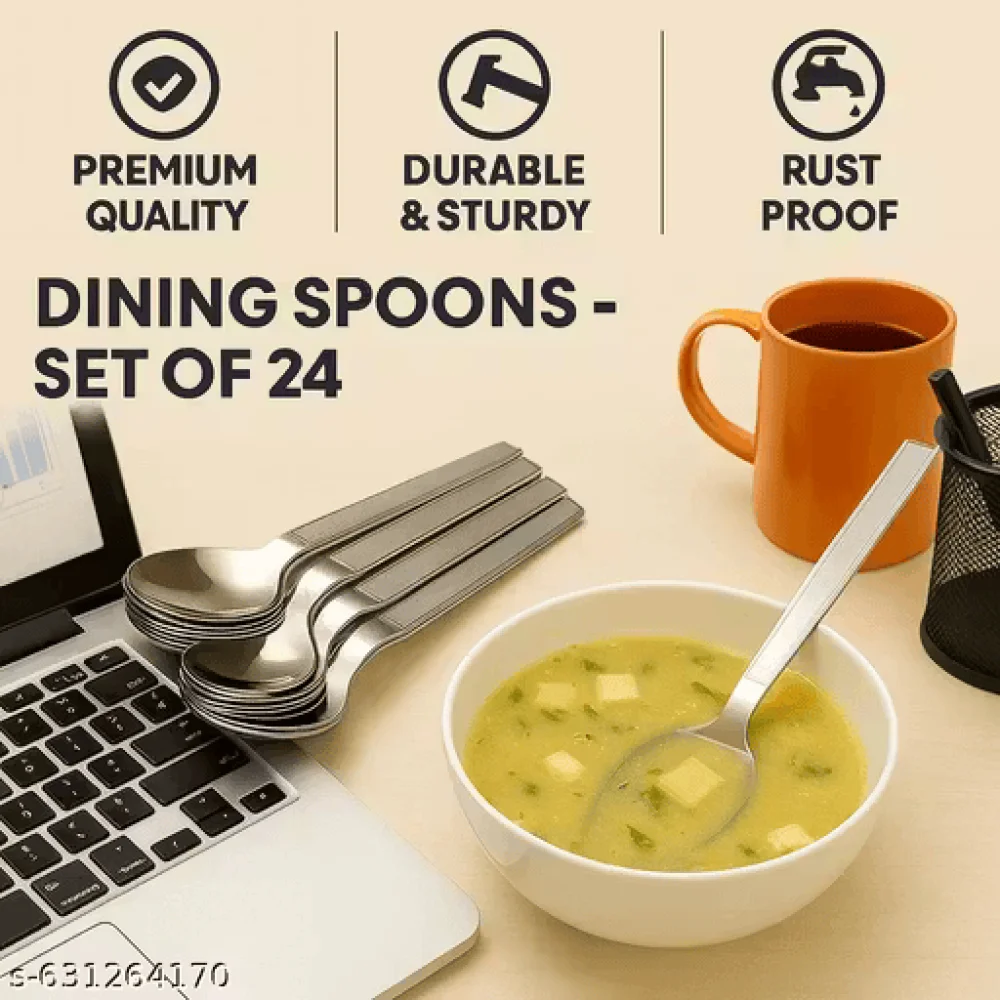 NSCC Premium 24-Pcs Stainless Steel Spoon Set – Ideal for Homes, Restaurants & Cafés