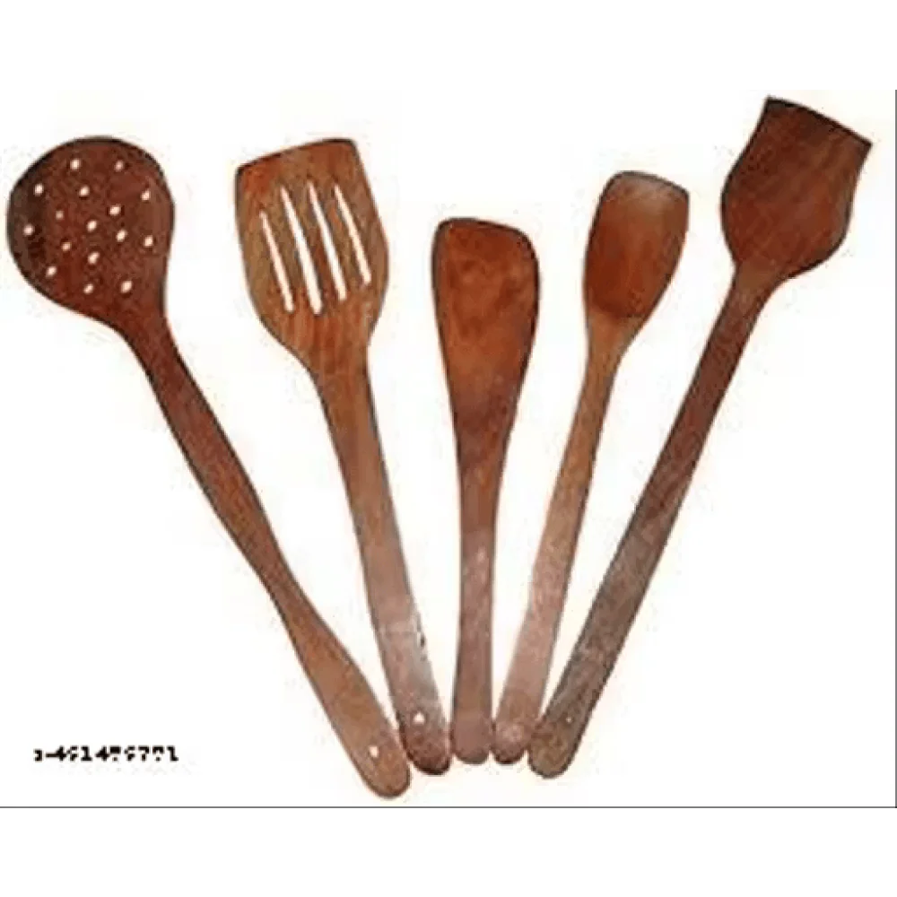 (Set of 5) Multipurpose Wooden Cooking Spoon & Spatula Utensils Set for Non-Stick Cookware & Serving – Handmade Wooden Kitchen Tools