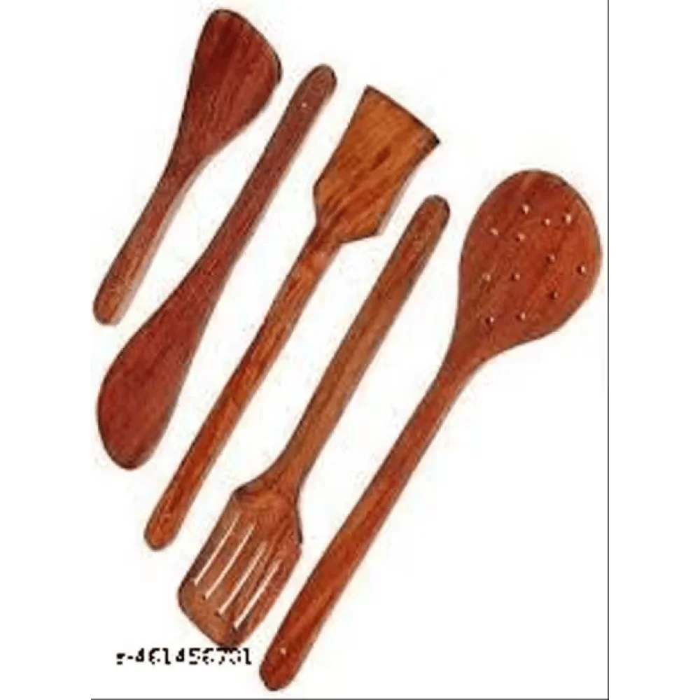 (Set of 5) Multipurpose Wooden Cooking Spoon & Spatula Utensils Set for Non-Stick Cookware & Serving – Handmade Wooden Kitchen Tools