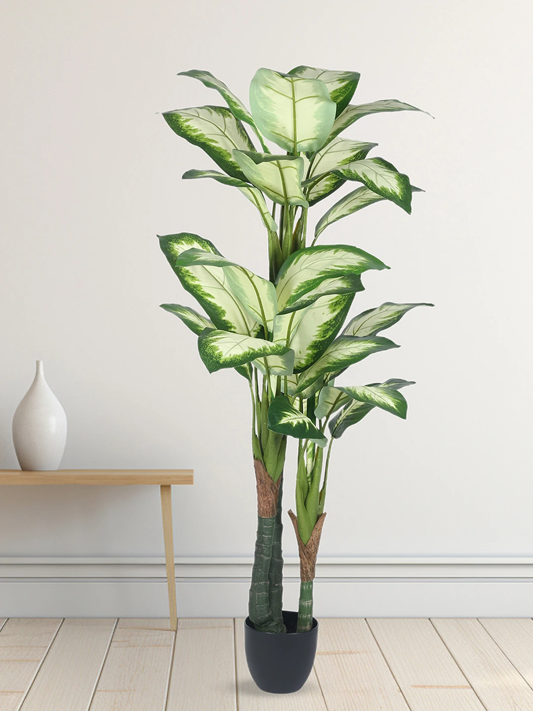 Artificial Plant 63inch Artificial Green Dieffenbachia Plant With Black Pot |Home Decor,Office Decor Perfect Housewarming Gift,Set of 1