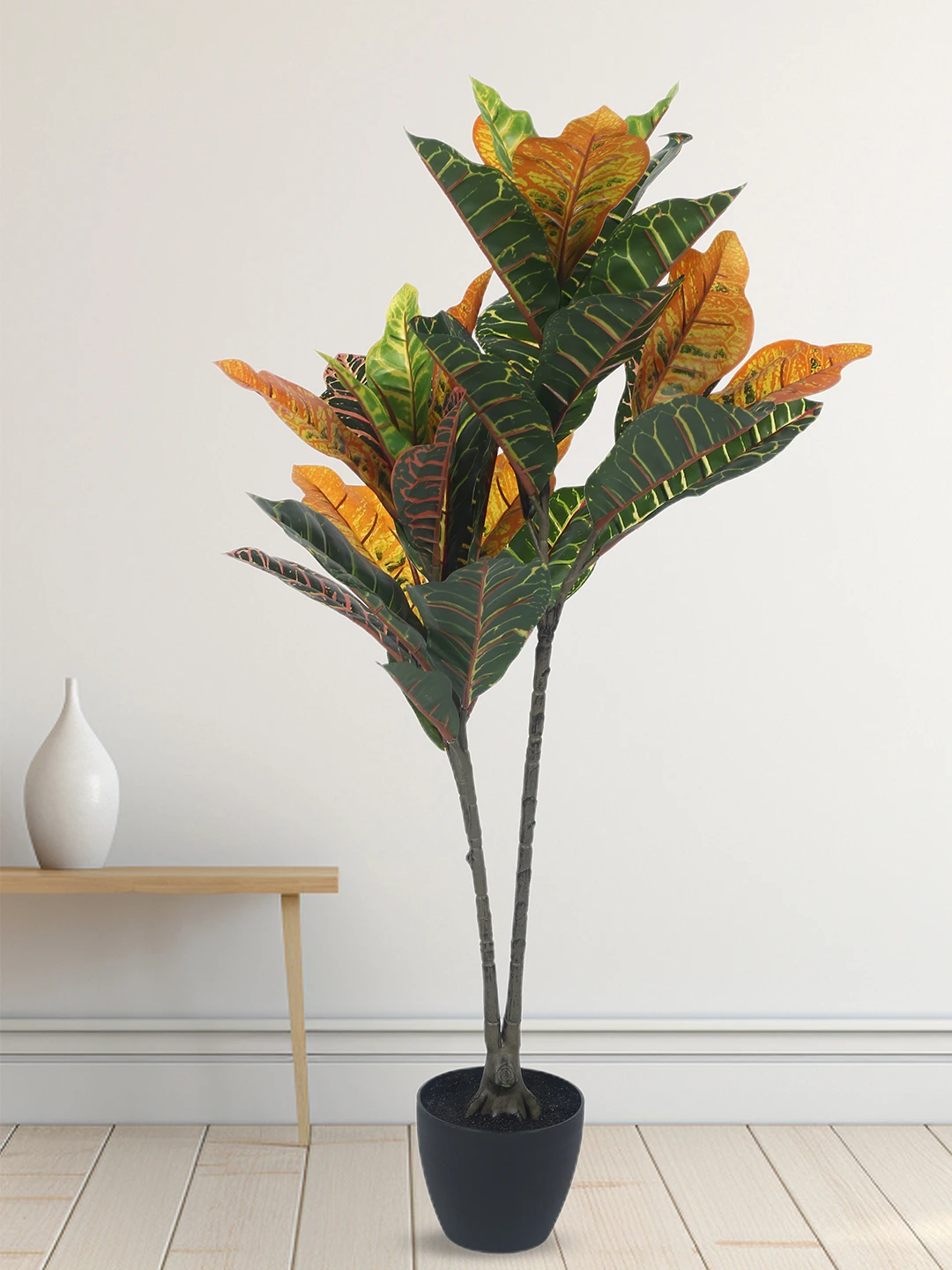 Artificial Plant 37inch Artificial Red croton Plant With Black Pot |Home Decor,Office Decor Perfect Housewarming Gift,Set of 1