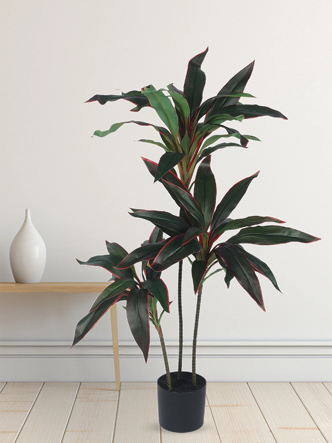 Artificial Plant 47inch Artificial Real Touch 3 Head Dracenna Plant With Black Pot |Home Decor,Office Decor Perfect Housewarming Gift,Set of 1