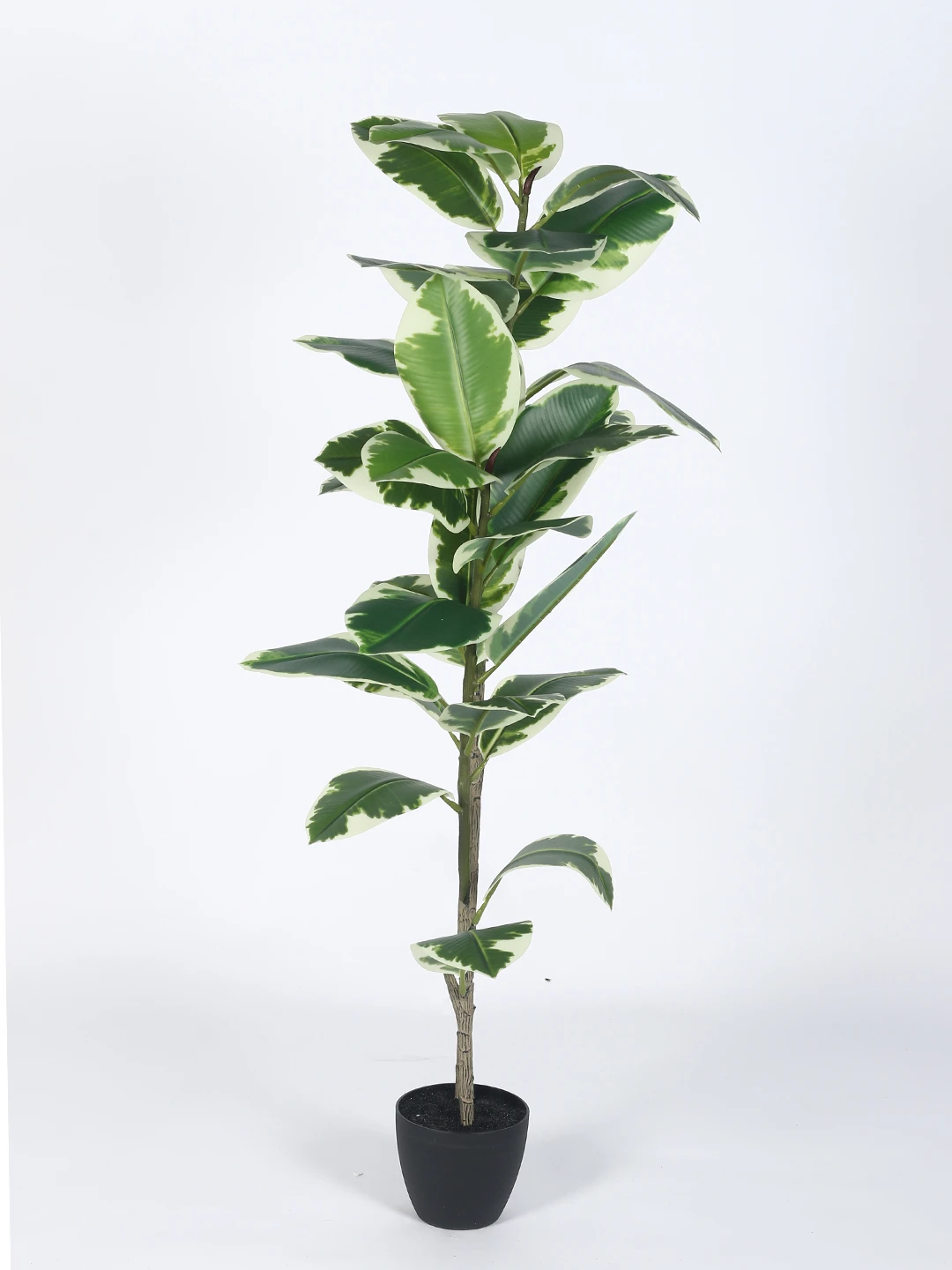 Artificial Plant 47inch Artificial Real Touch Variegated Fiddle Leaf Fig  With Black Pot|Home Decor,Office Decor Perfect Housewarming Gift,Set of 1