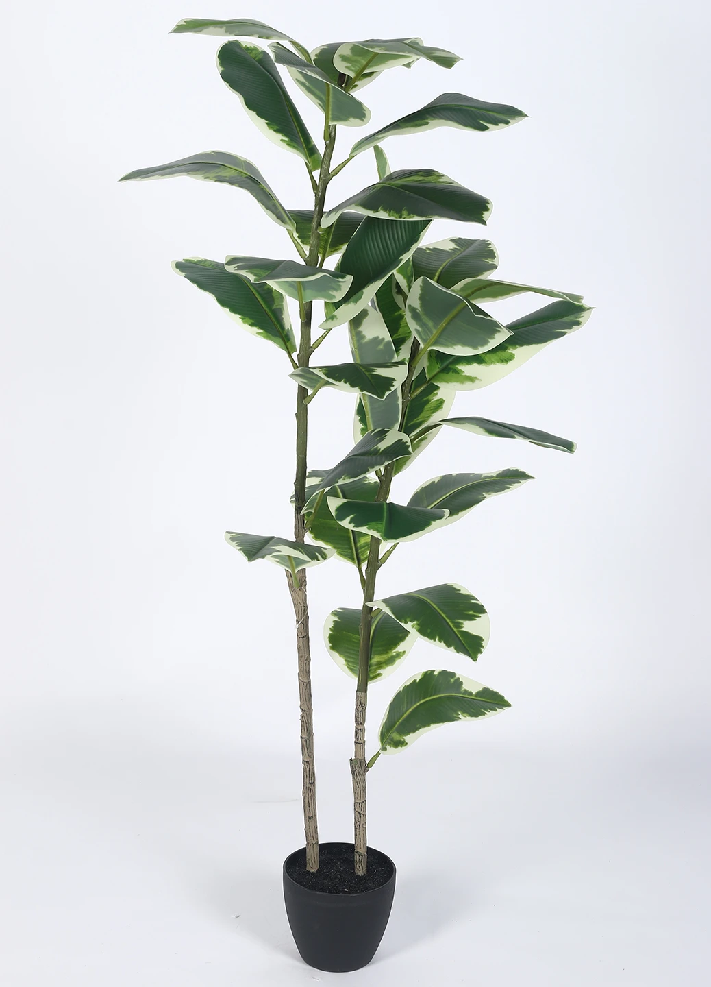 Artificial Plant 47inch Artificial Real Touch Variegated Fiddle Leaf Fig  With Black Pot|Home Decor,Office Decor Perfect Housewarming Gift,Set of 1