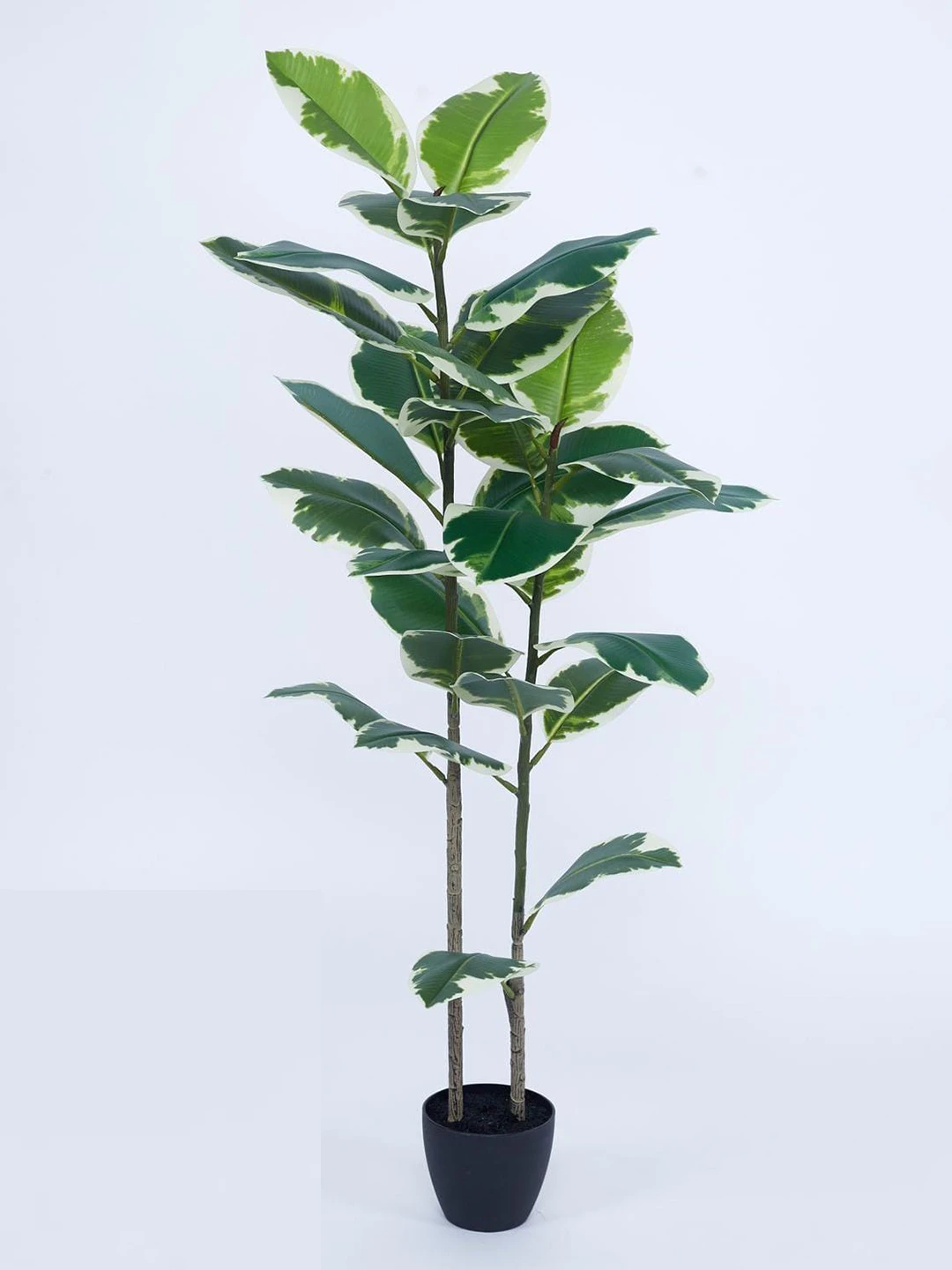 Artificial Plant 47inch Artificial Real Touch Variegated Fiddle Leaf Fig  With Black Pot|Home Decor,Office Decor Perfect Housewarming Gift,Set of 1