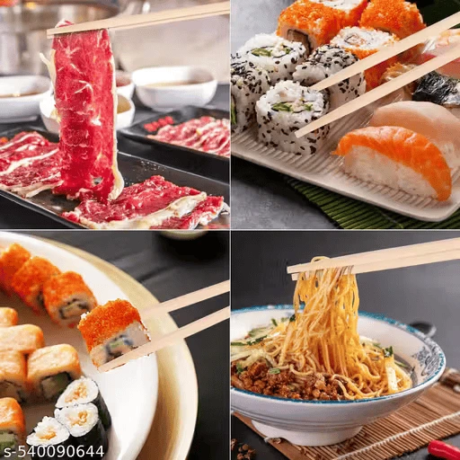 Disposable Eleven NSCC or Set of 11 Pairs - Natural Round Bamboo Disposable Chopsticks, Size 7.5" (Colors & Design May Vary)