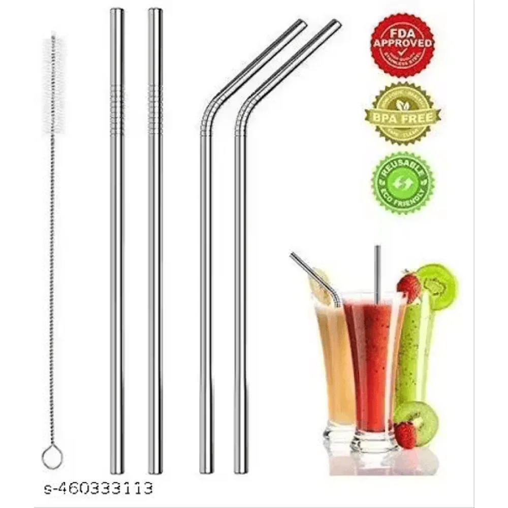 Combo of Premium Wooden 5 Pairs Chopsticks & Steel Set of 5 Straws (2 Bent, 2 Straight + 1 Cleaning Brush) | Chinese | Korean | Vietnamese | Japanese | Perfect Gift Set