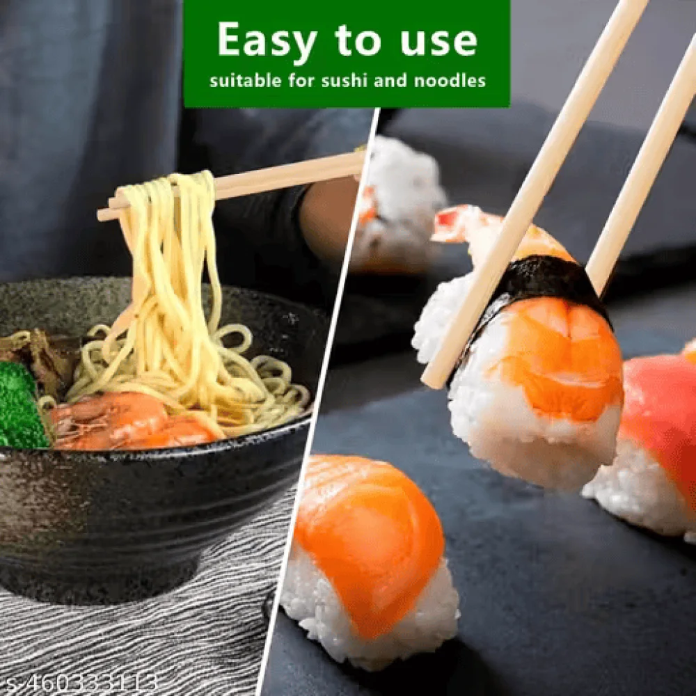 Combo of Premium Wooden 5 Pairs Chopsticks & Steel Set of 5 Straws (2 Bent, 2 Straight + 1 Cleaning Brush) | Chinese | Korean | Vietnamese | Japanese | Perfect Gift Set