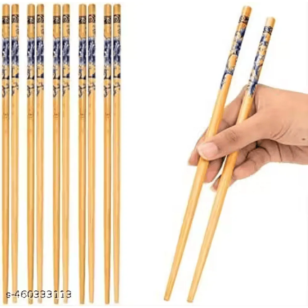 Combo of Premium Wooden 5 Pairs Chopsticks & Steel Set of 5 Straws (2 Bent, 2 Straight + 1 Cleaning Brush) | Chinese | Korean | Vietnamese | Japanese | Perfect Gift Set