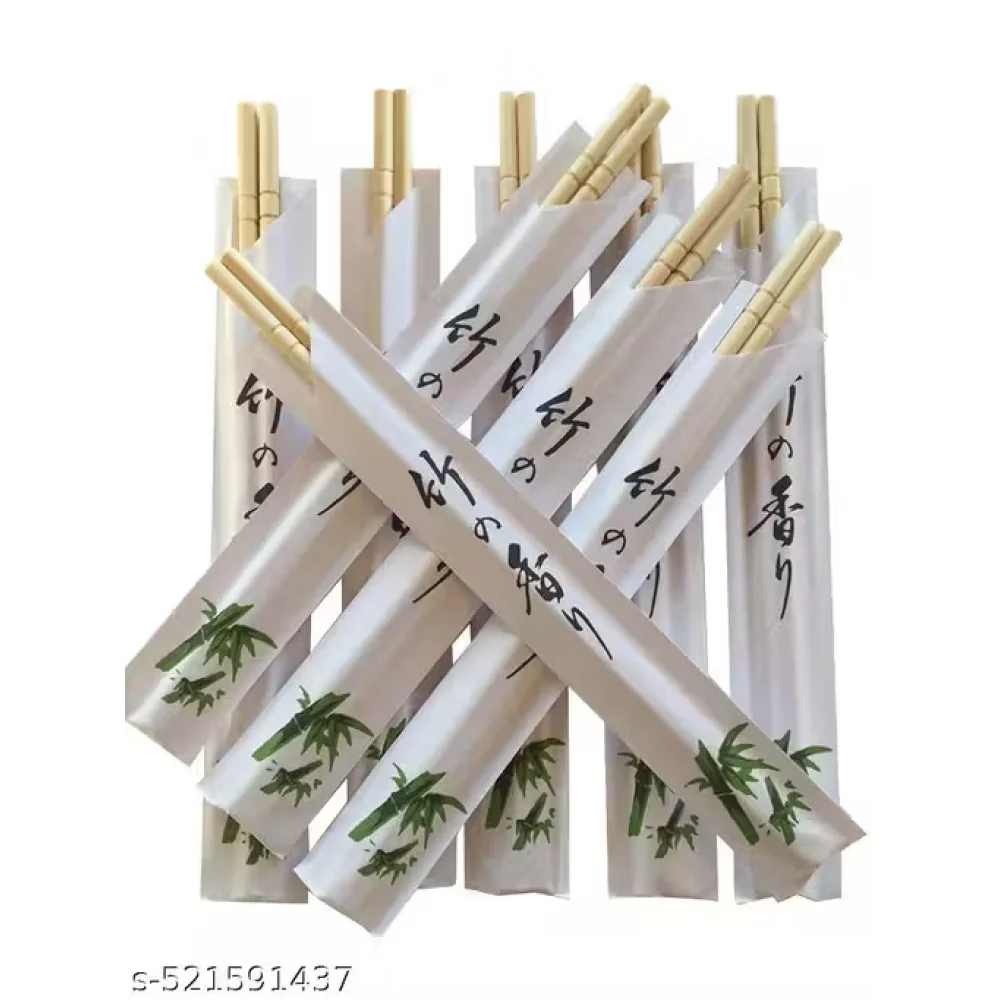 NSCC Set of 11 Pairs Eco-Friendly Disposable Bamboo Chopsticks with Paper Wrap