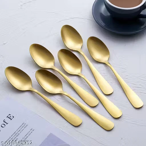 NSCC Golden Set of 6 Dessert Spoons – Stainless Steel Satin Finish Gold Teaspoons | Coffee & Espresso Spoons | Dishwasher Safe | Ideal for Dining & Hotels