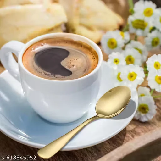 NSCC Golden Set of 6 Dessert Spoons – Stainless Steel Satin Finish Gold Teaspoons | Coffee & Espresso Spoons | Dishwasher Safe | Ideal for Dining & Hotels