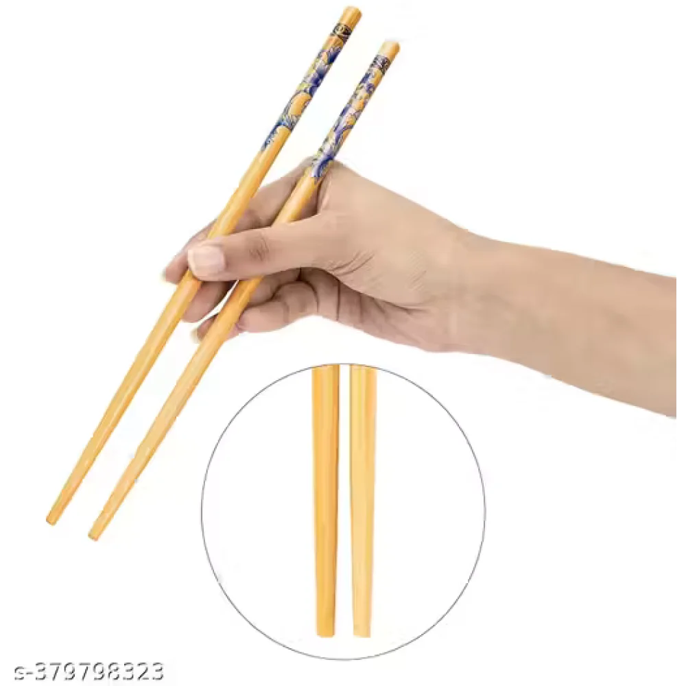 5 Pairs Reusable Natural Bamboo Wooden Chopsticks – Classic Chinese Style, Assorted Design (Dining & Hotel Use)
