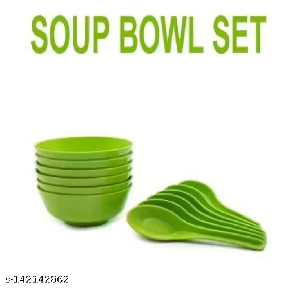 Maggi Bowl Set of 6 with 6 Matching Spoons – Green