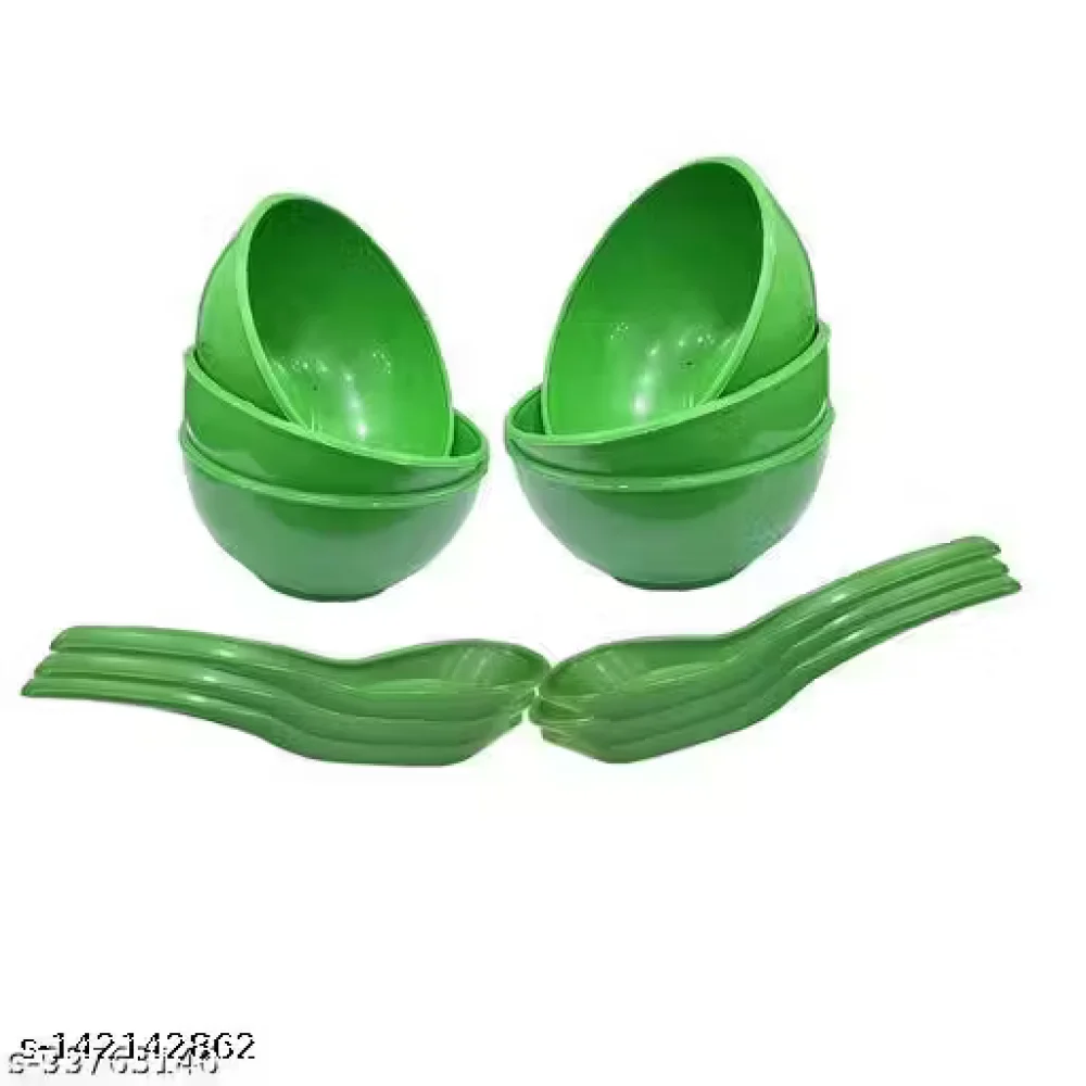 Maggi Bowl Set of 6 with 6 Matching Spoons – Green