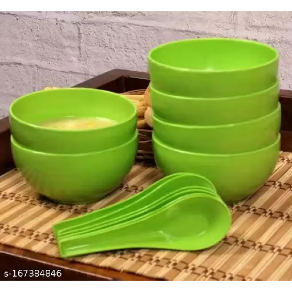Green Soup Bowl Set of 6 with 6 Matching Spoons – Elegant & Food-Safe Tableware