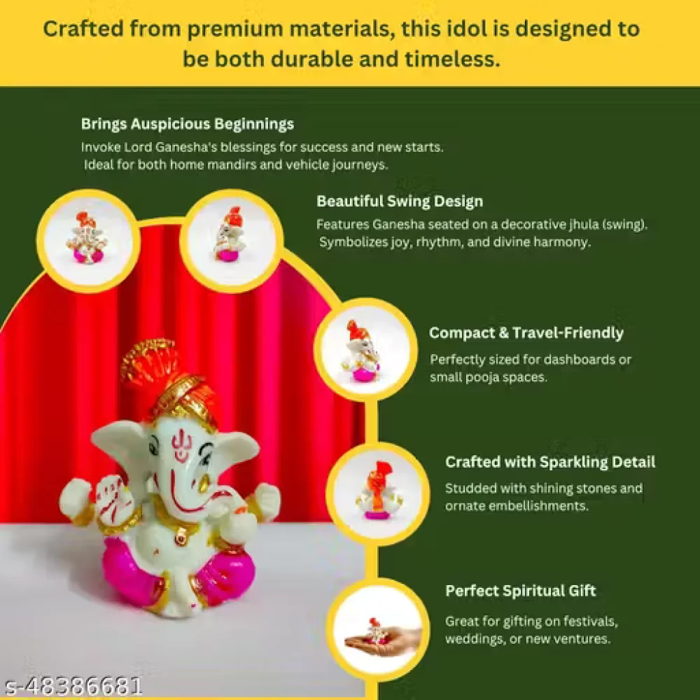 NSCC Ganesh Idol for Car Dashboard & Home Temple – Small Ganpati Murti for Decoration | Attractive Idols & Figurines