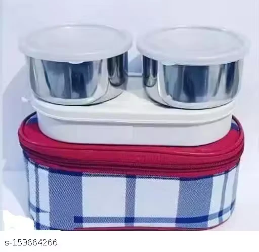 AA Topware Check Delite 3 Containers Lunch Box (800 ml, Thermoware) with Insulated Bag – Mix Color