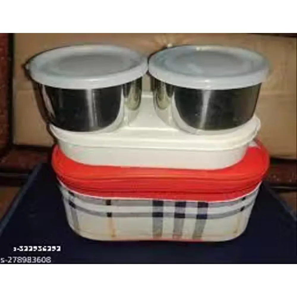 2 Pieces Kids Tupperware College & School Combo Double Decker Lunch Box (750 ml) – 3 Containers Thermoware Lunchbox