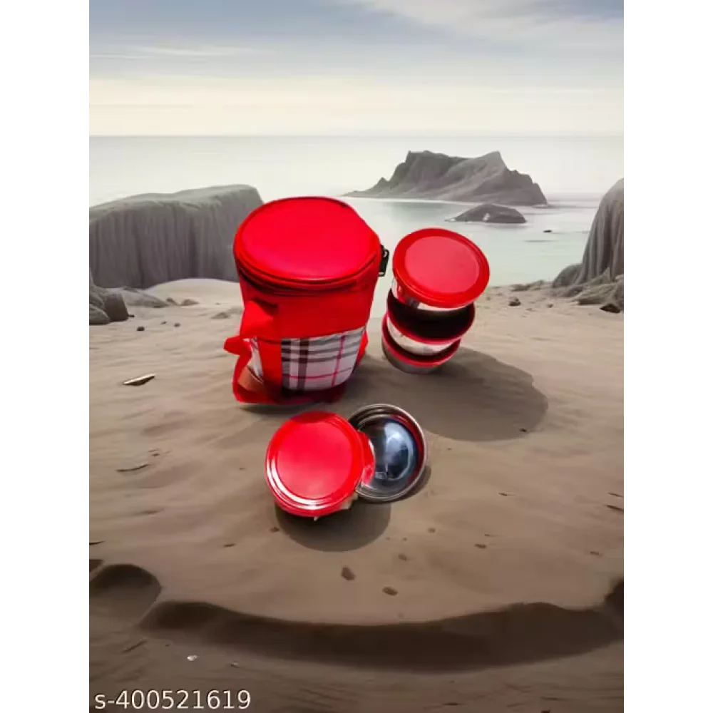 All Steel Tasty 4 Container Lunch Box with Carry Bag – Stainless Steel Tiffin for Office, School & Kids