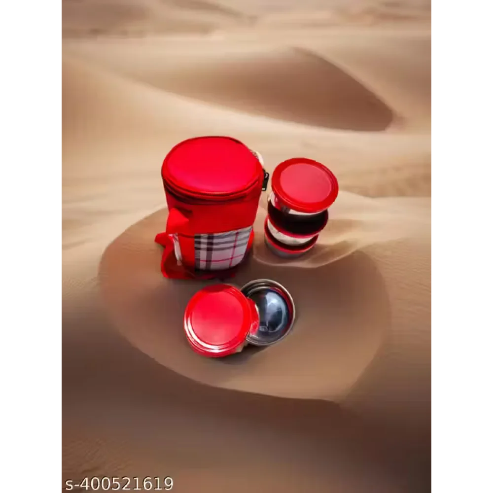 All Steel Tasty 4 Container Lunch Box with Carry Bag – Stainless Steel Tiffin for Office, School & Kids