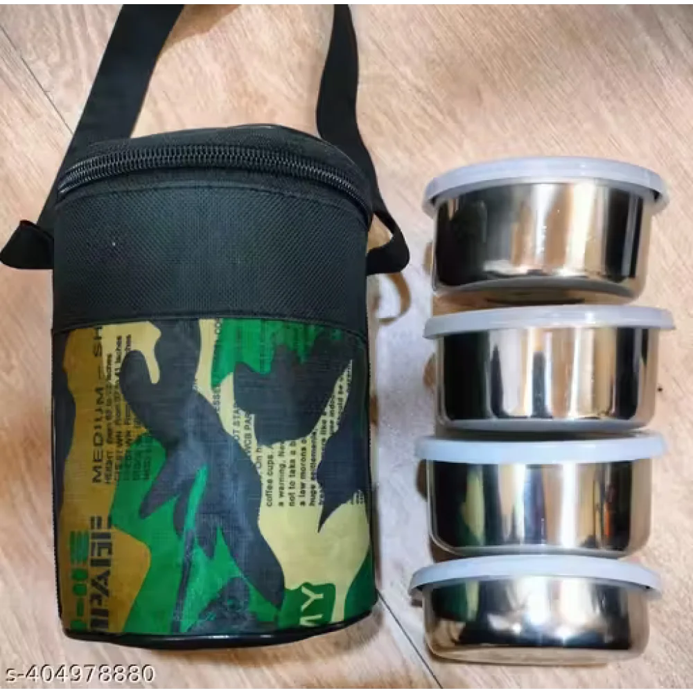 Office Military Camouflage Tasty 4 Lunch Box with 4 Stainless Steel Containers