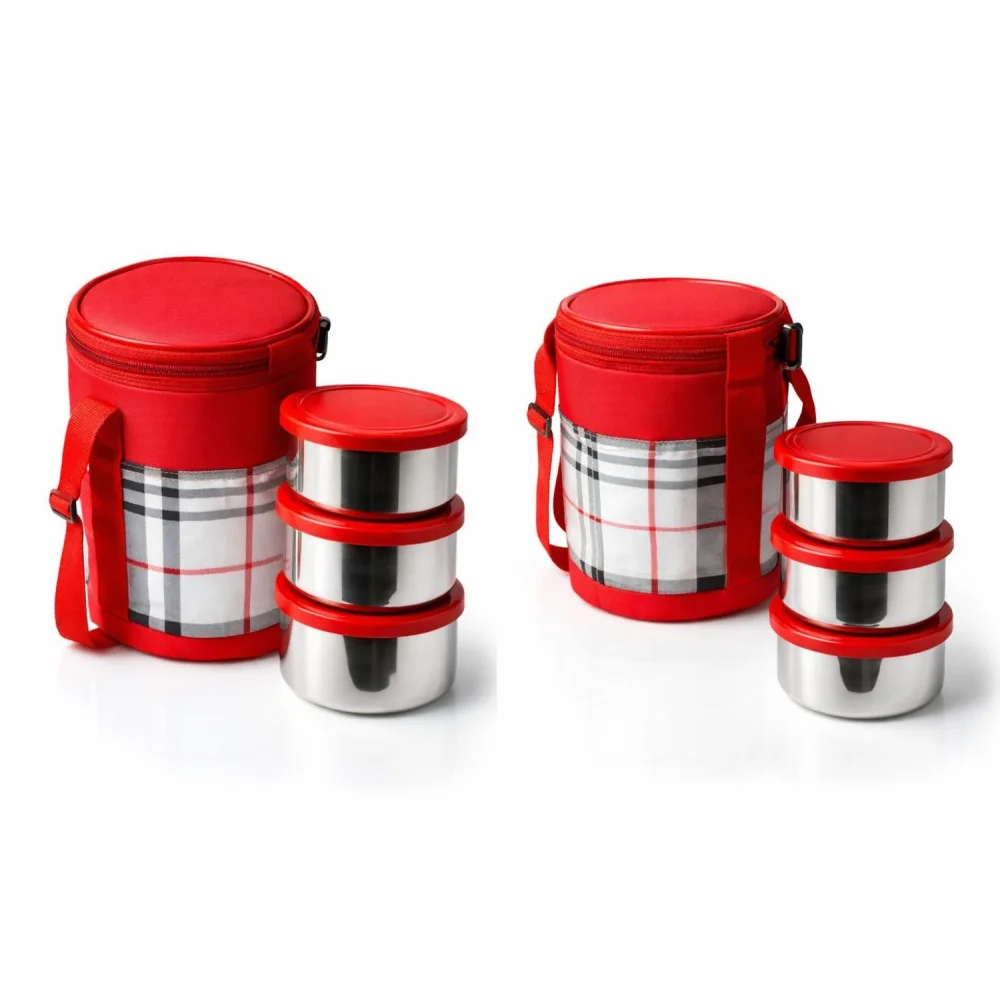 HUM TUM Topware College & School Combo Double Decker Lunch Box with 3 Containers (750 ml, Thermoware)