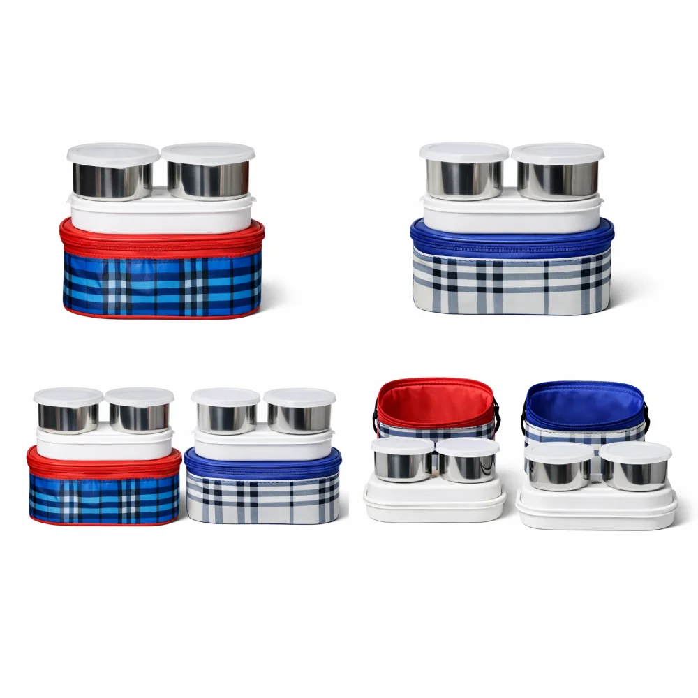 2 Pcs Bag Tiffin Set with 3 Containers & Designer Insulated Carry Bag