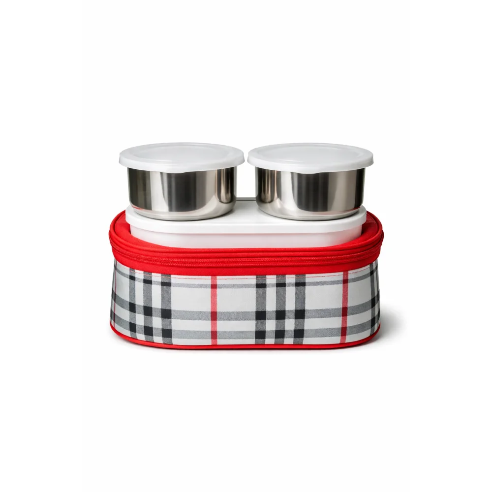 2 Pcs Bag Tiffin Set with 3 Containers & Designer Insulated Carry Bag