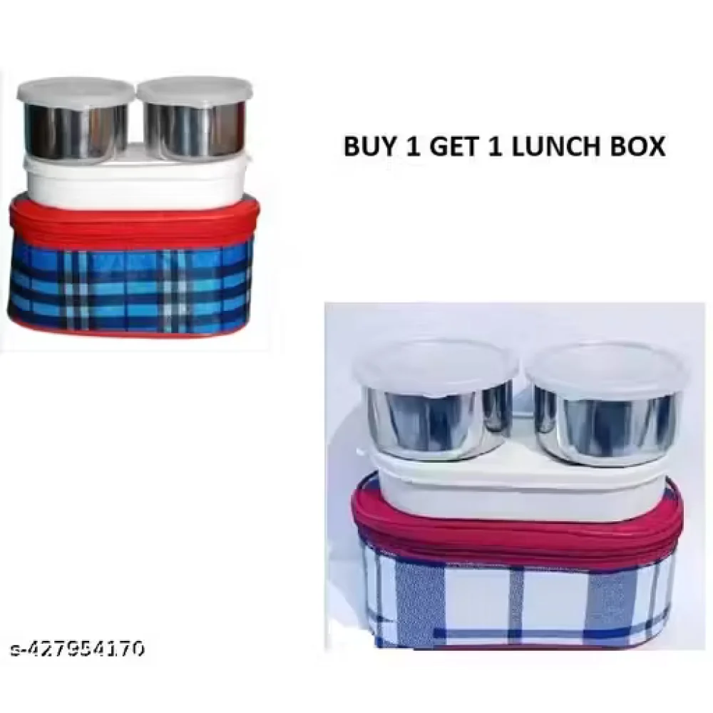 2 Pieces HUMTUM Topware College & School Combo Double Decker Lunch Box with 3 Containers (750 ml, Thermoware)