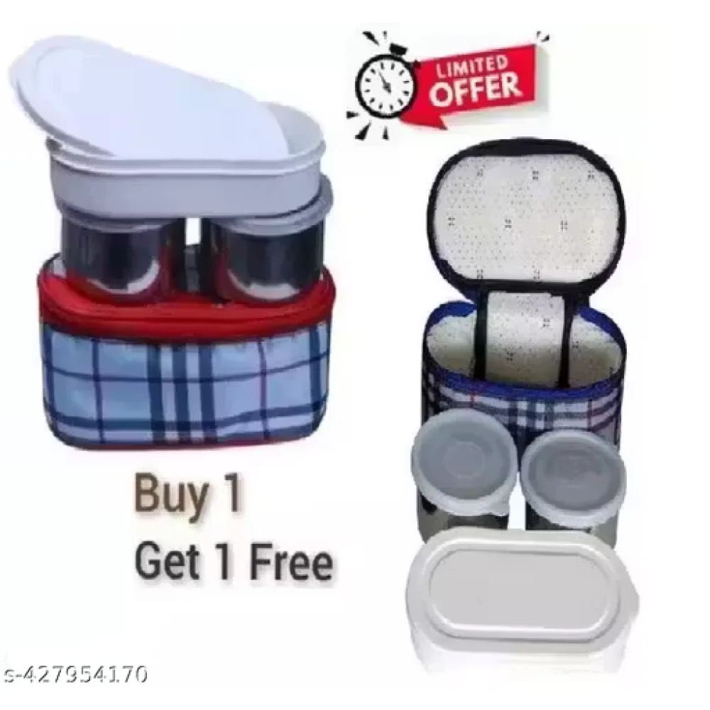 2 Pieces HUMTUM Topware College & School Combo Double Decker Lunch Box with 3 Containers (750 ml, Thermoware)