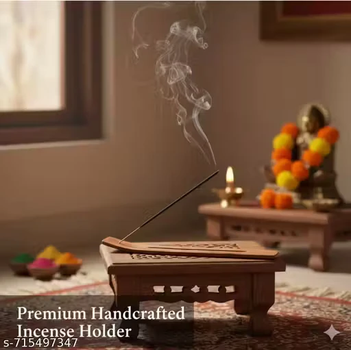 Wooden Agarbatti Stand | Incense Stick Holder with Ash Catcher | Handcrafted Pooja Dhoop Stand for Home & Temple