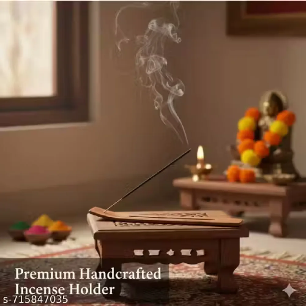 Wooden Agarbatti Stand | Incense Stick Holder with Ash Catcher | Handcrafted Pooja Dhoop Stand for Home & Temple