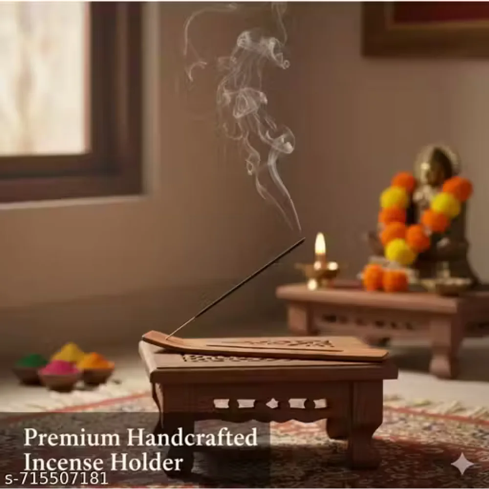 Wooden Agarbatti Stand | Incense Stick Holder with Ash Catcher | Handcrafted Pooja Dhoop Stand for Home & Temple