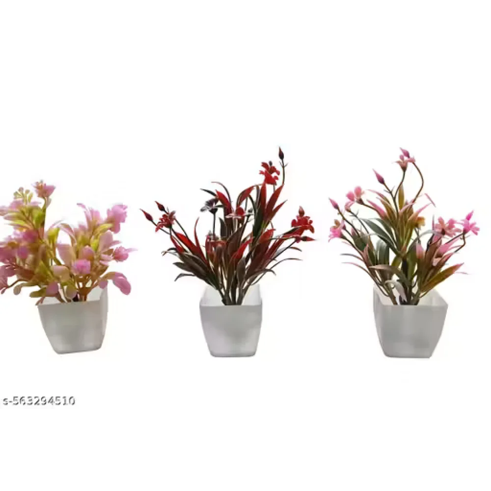 Set of 3 Artificial Potted Plants – Decorative Greenery for Home, Office & Table Décor