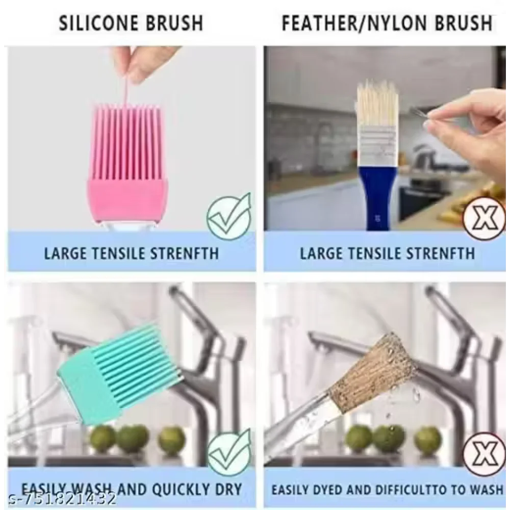 Premium Heat Resistant Silicone Pastry Brush | Oil & Butter Basting Brush for Baking, BBQ & Cooking | Food Grade Kitchen Tool | PACK OF 2