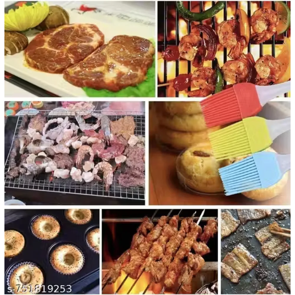 Premium Heat Resistant Silicone Pastry Brush | Oil & Butter Basting Brush for Baking, BBQ & Cooking | Food Grade Kitchen Tool | PACK OF 2