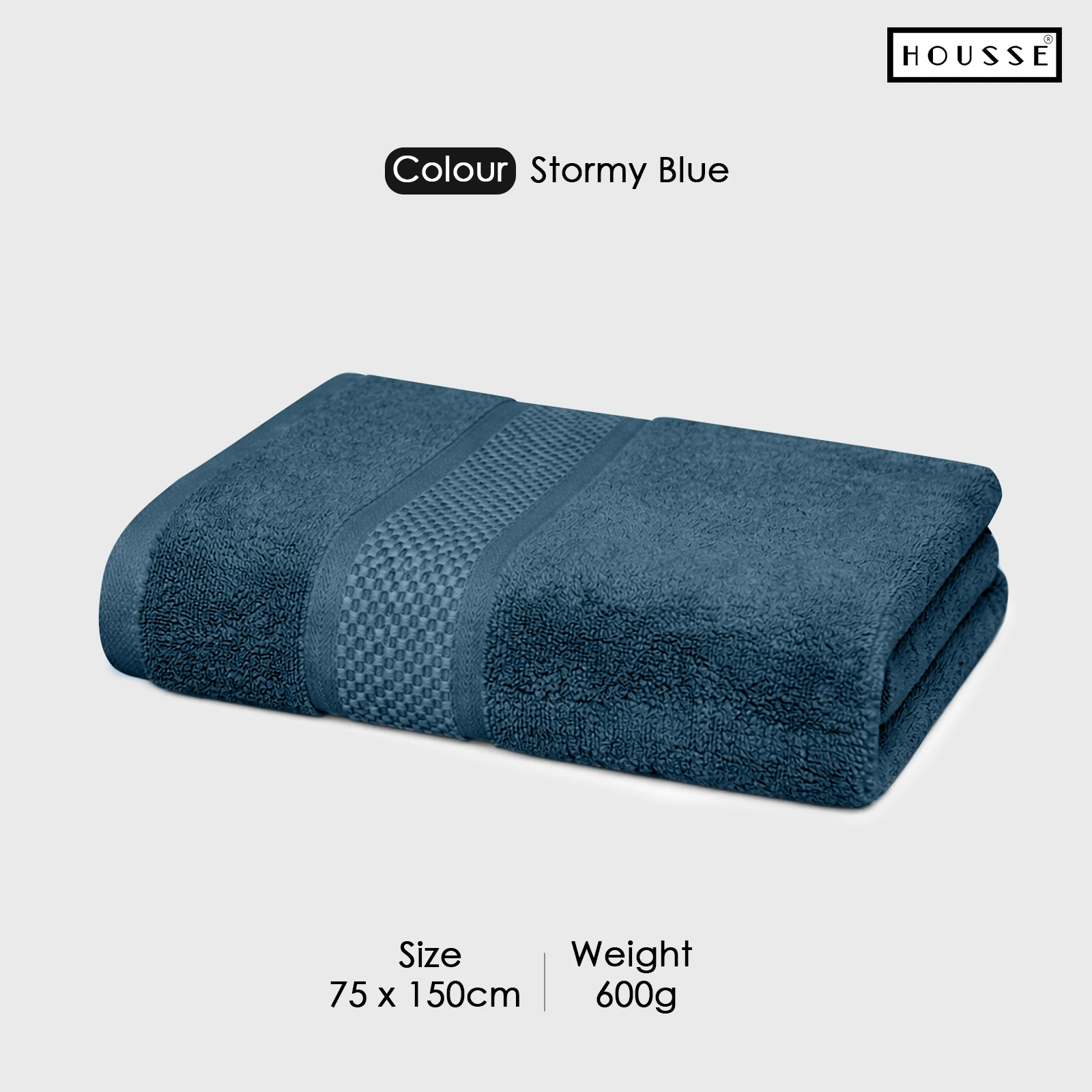 HOUSSE Nexora 100% Pure Cotton 600 GSM Bath Towel 75x150 cm – Extra Large, Ultra Soft, Quick Dry & Highly Absorbent Premium Towel for Home, Travel & Daily Use (Stormy Blue)