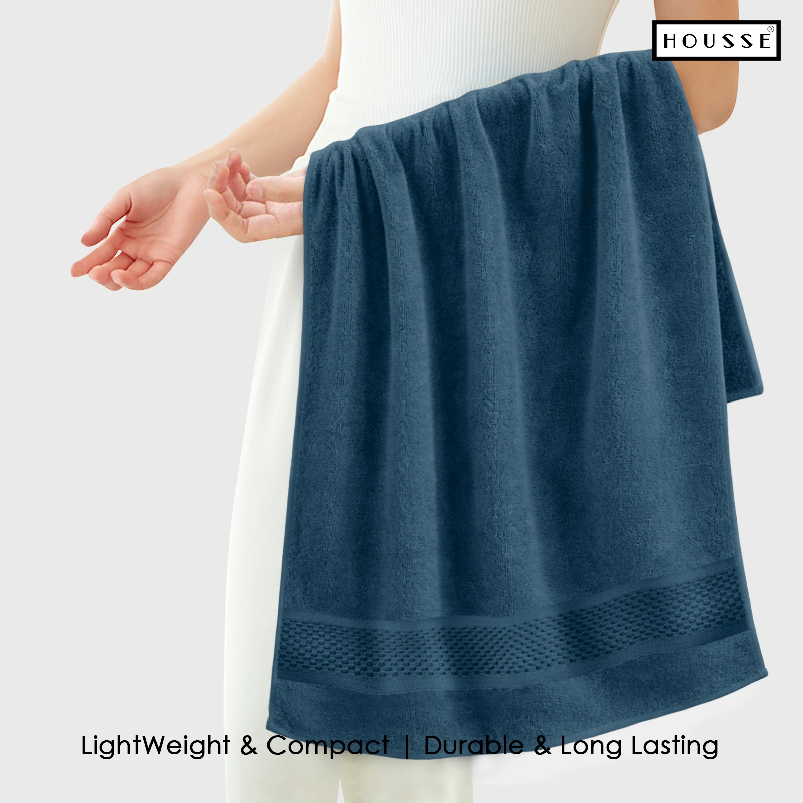 HOUSSE Nexora 100% Pure Cotton 600 GSM Bath Towel 75x150 cm – Extra Large, Ultra Soft, Quick Dry & Highly Absorbent Premium Towel for Home, Travel & Daily Use (Stormy Blue)