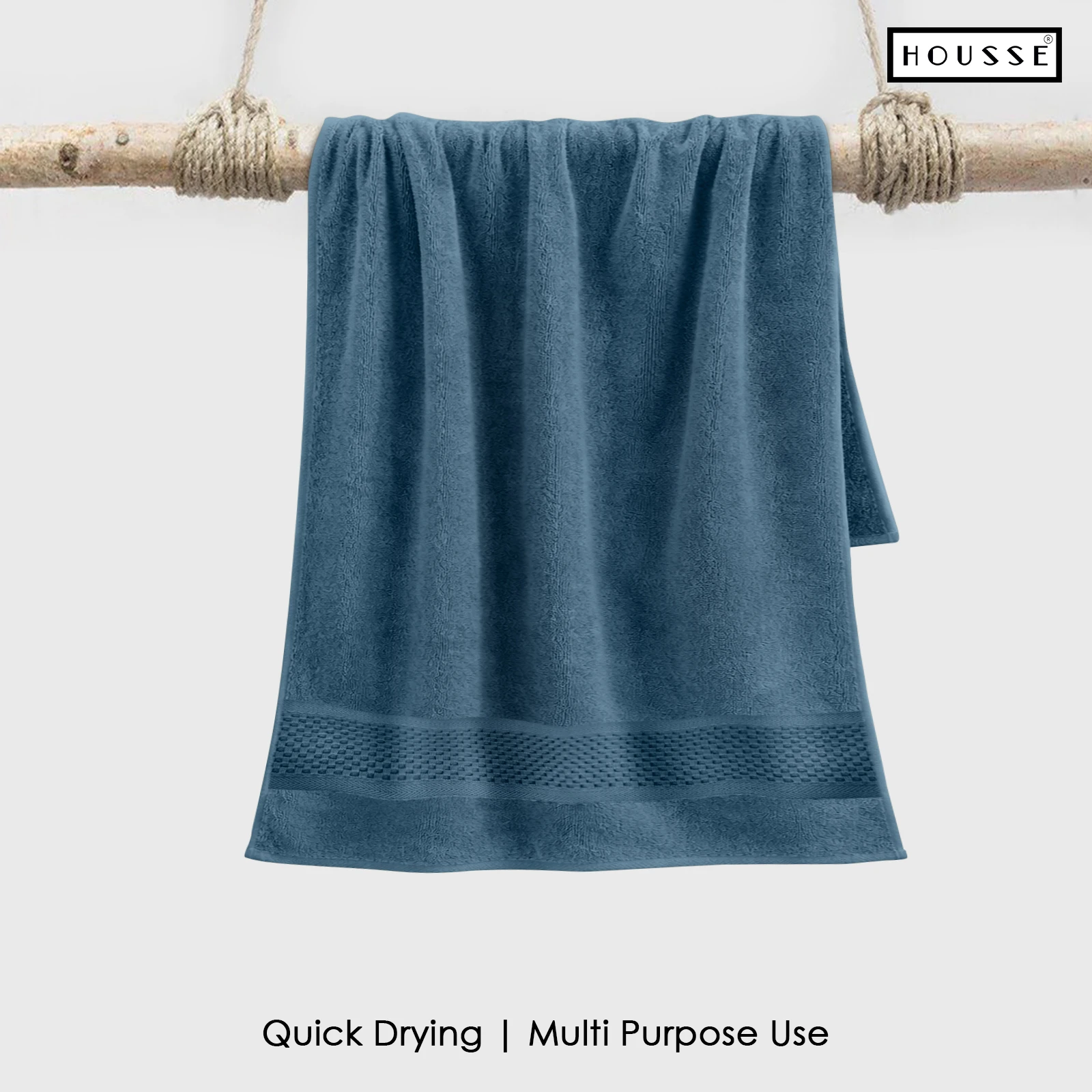 HOUSSE Nexora 100% Pure Cotton 600 GSM Bath Towel 75x150 cm – Extra Large, Ultra Soft, Quick Dry & Highly Absorbent Premium Towel for Home, Travel & Daily Use (Stormy Blue)
