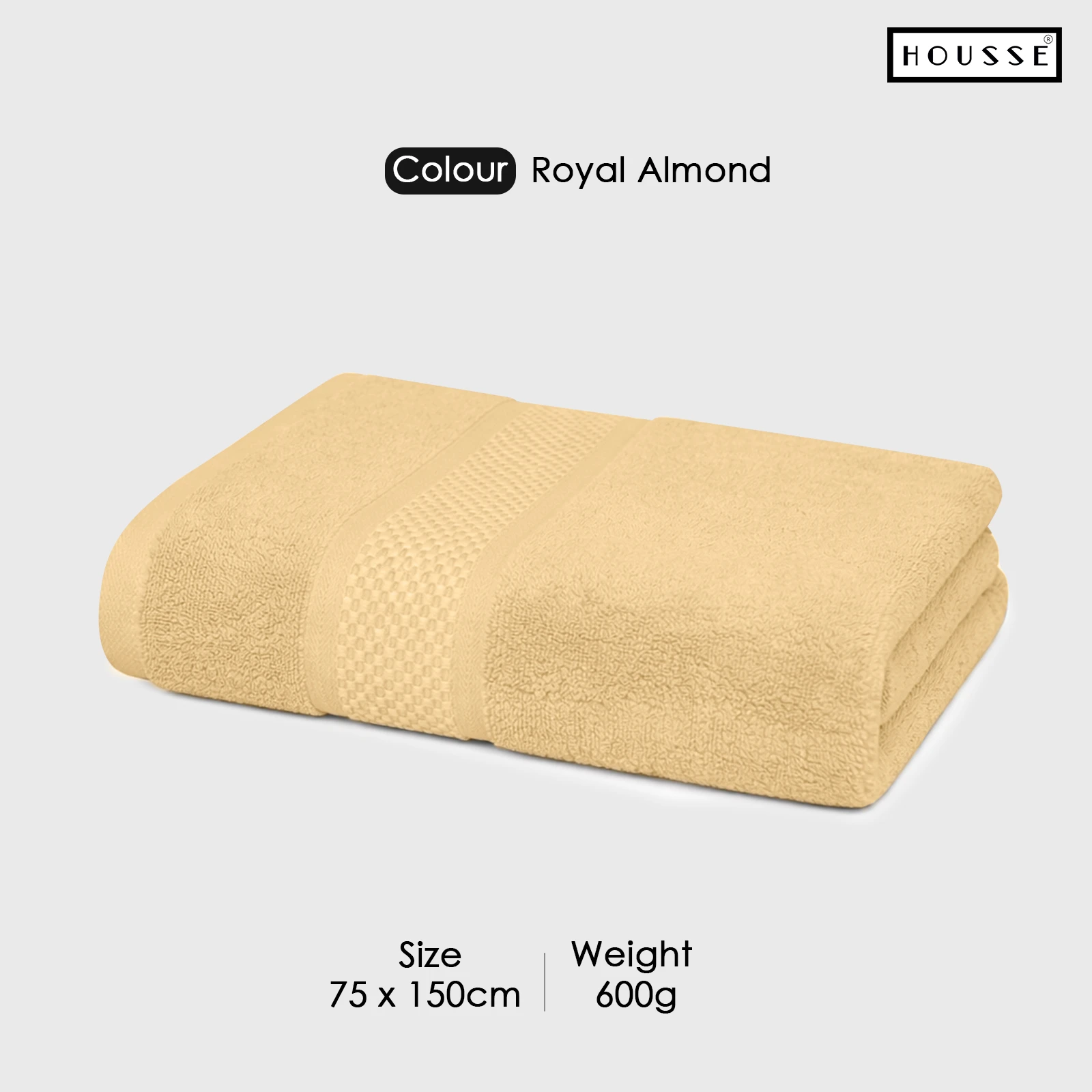 HOUSSE Nexora 100% Pure Cotton 600 GSM Bath Towel 75x150 cm – Extra Large, Ultra Soft, Quick Dry & Highly Absorbent Premium Towel for Home, Travel & Daily Use (Royal Almond)