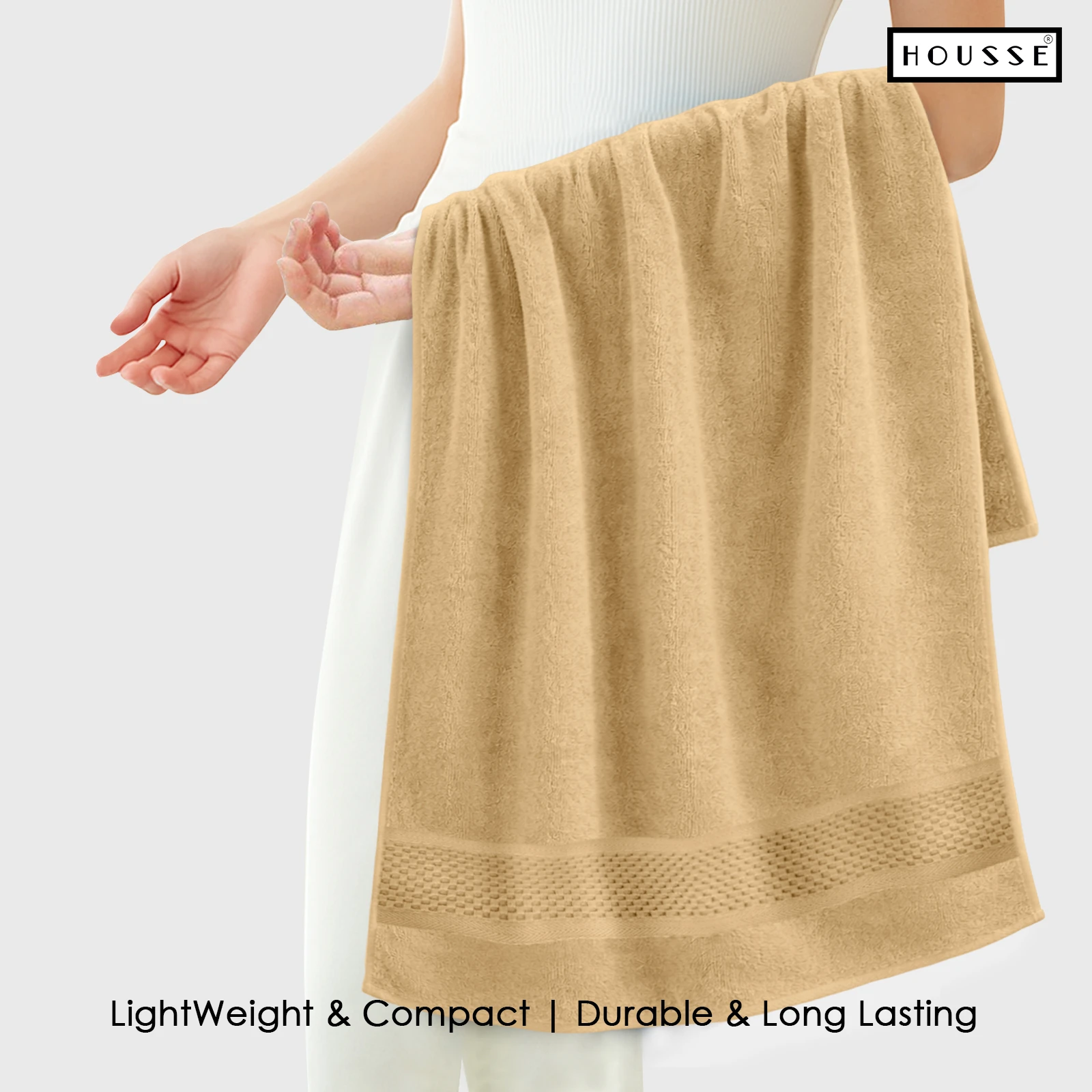 HOUSSE Nexora 100% Pure Cotton 600 GSM Bath Towel 75x150 cm – Extra Large, Ultra Soft, Quick Dry & Highly Absorbent Premium Towel for Home, Travel & Daily Use (Royal Almond)