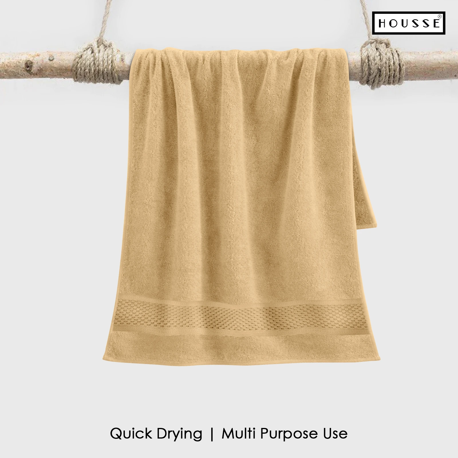 HOUSSE Nexora 100% Pure Cotton 600 GSM Bath Towel 75x150 cm – Extra Large, Ultra Soft, Quick Dry & Highly Absorbent Premium Towel for Home, Travel & Daily Use (Royal Almond)