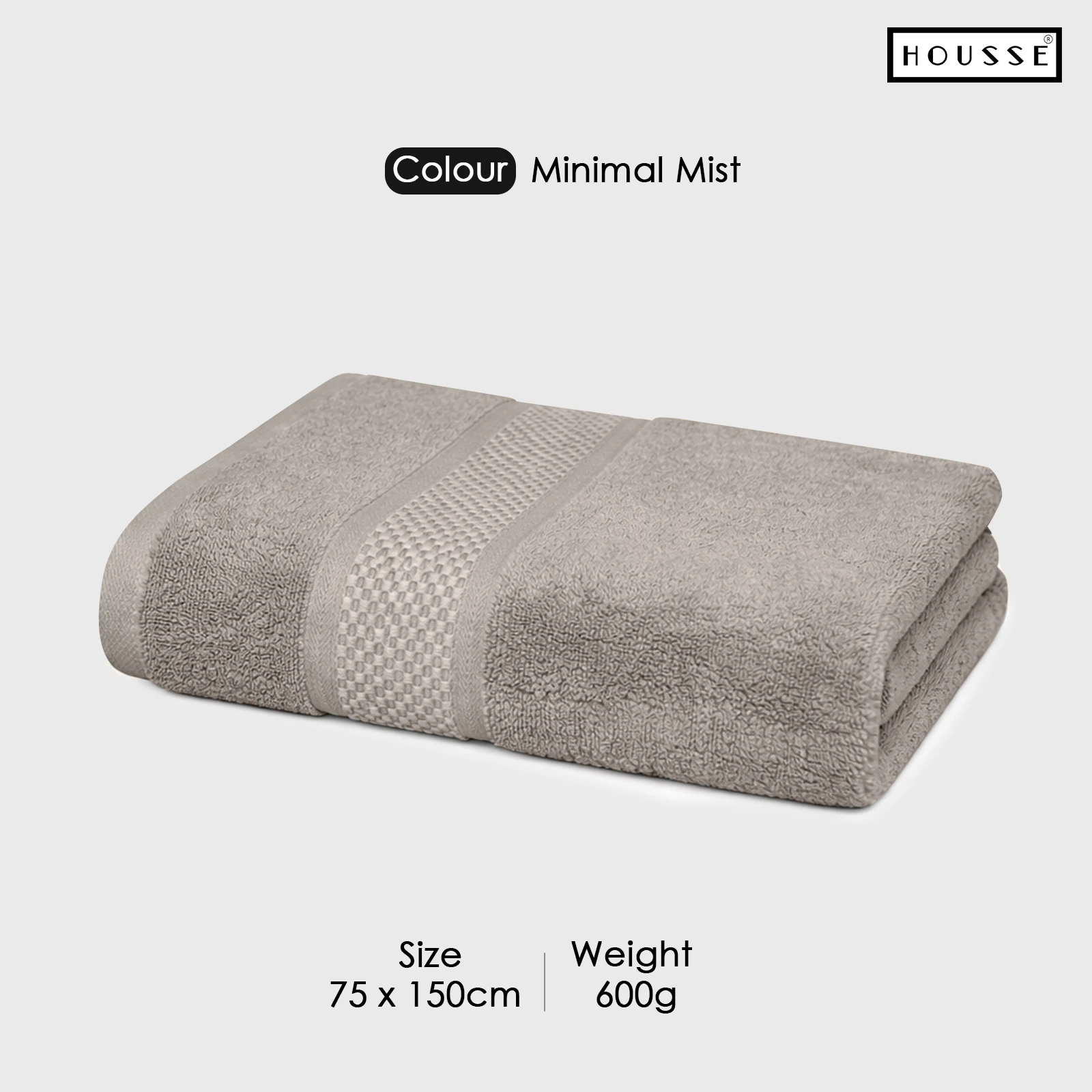 HOUSSE Nexora 100% Pure Cotton 600 GSM Bath Towel 75x150 cm – Extra Large, Ultra Soft, Quick Dry & Highly Absorbent Premium Towel for Home, Travel & Daily Use (Minimal Mist)