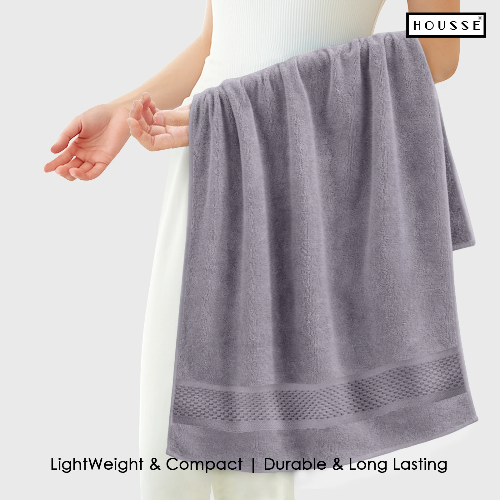 HOUSSE Nexora 100% Pure Cotton 600 GSM Bath Towel 75x150 cm – Extra Large, Ultra Soft, Quick Dry & Highly Absorbent Premium Towel for Home, Travel & Daily Use (Moonstone Grey)