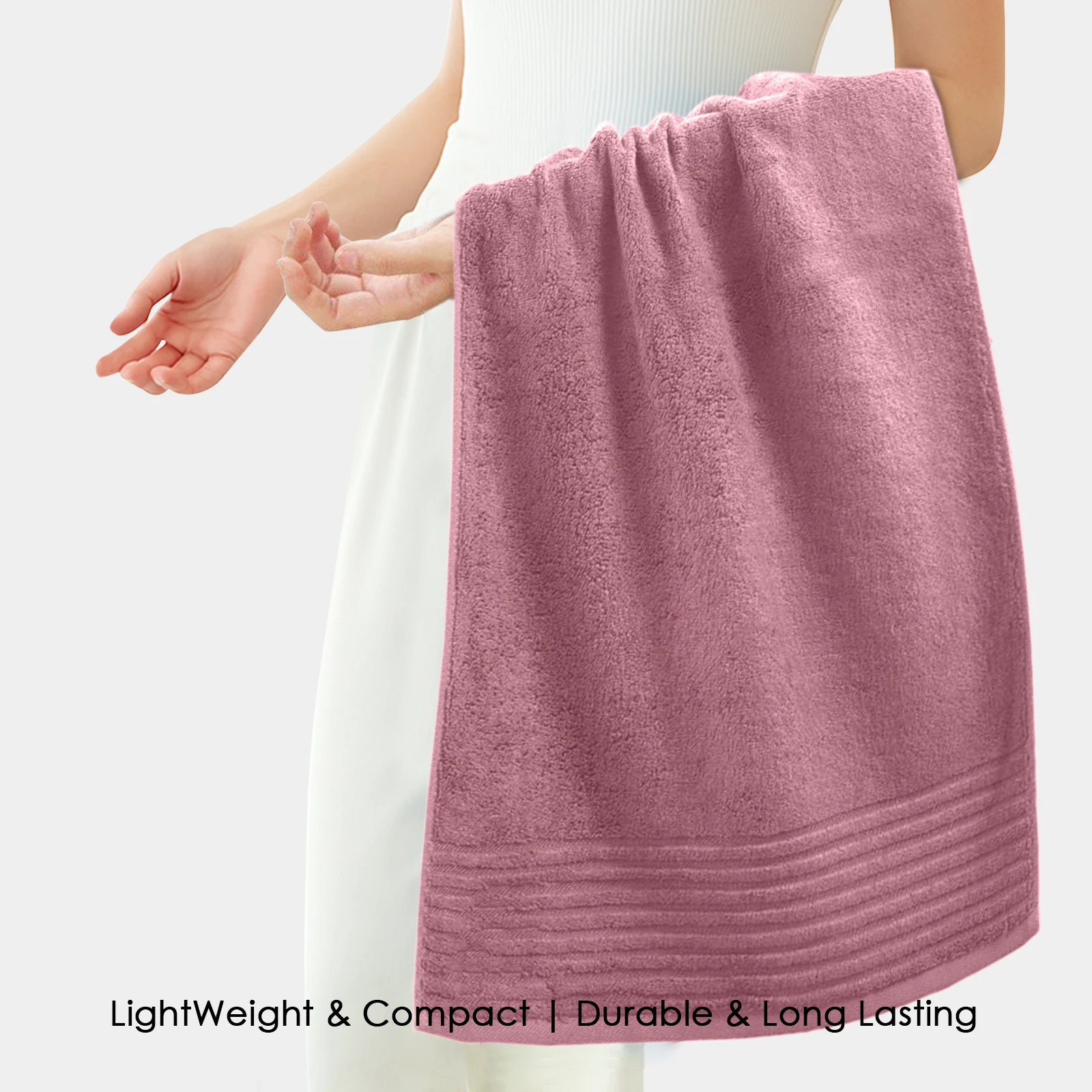 HOUSSE Natura Luxury Bamboo Bath Towel 600 GSM – Zero Twist Terry, Extra Large 70×140 cm, Soft, Absorbent & Eco-Friendly Hotel Spa Towel for Men/Women-Dusty Rose