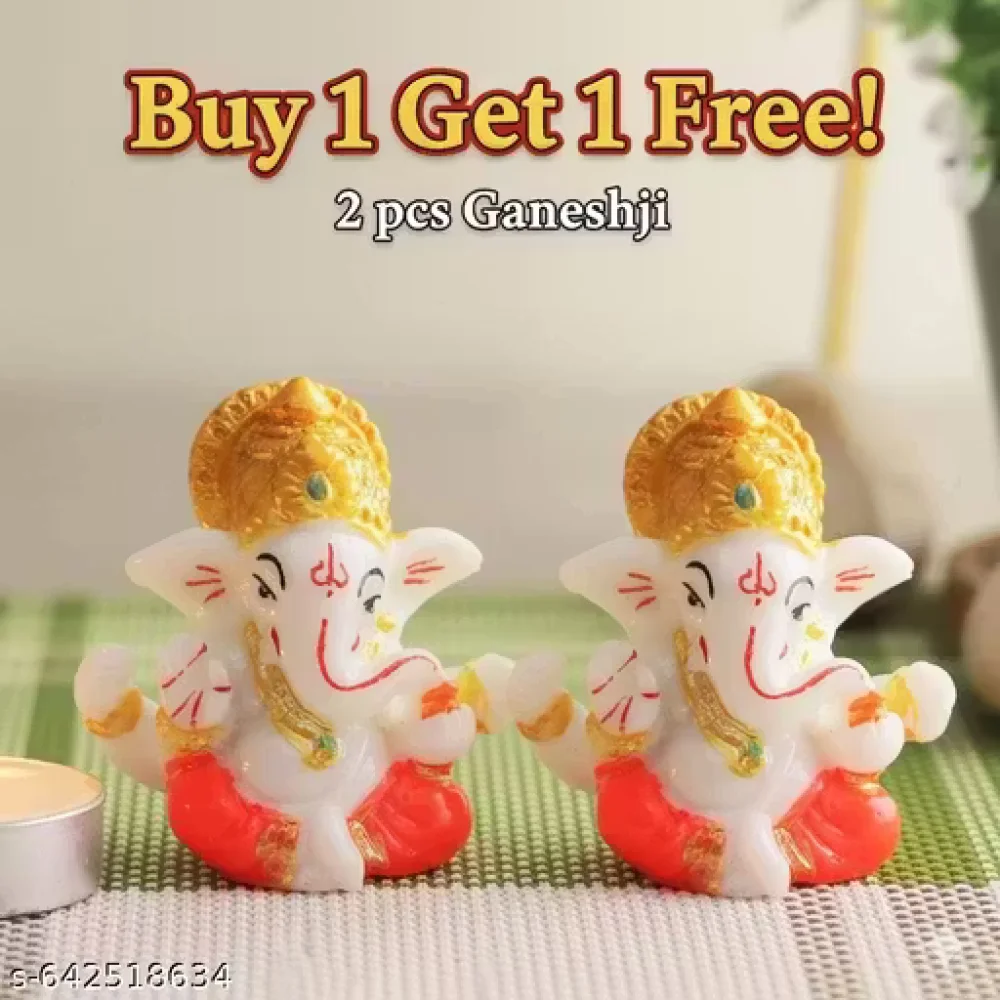 Handcrafted Ganeshji Idol with Traditional Pagri – Decorative Lord Ganesha Statue (BUY 1 GET 1 FREE)