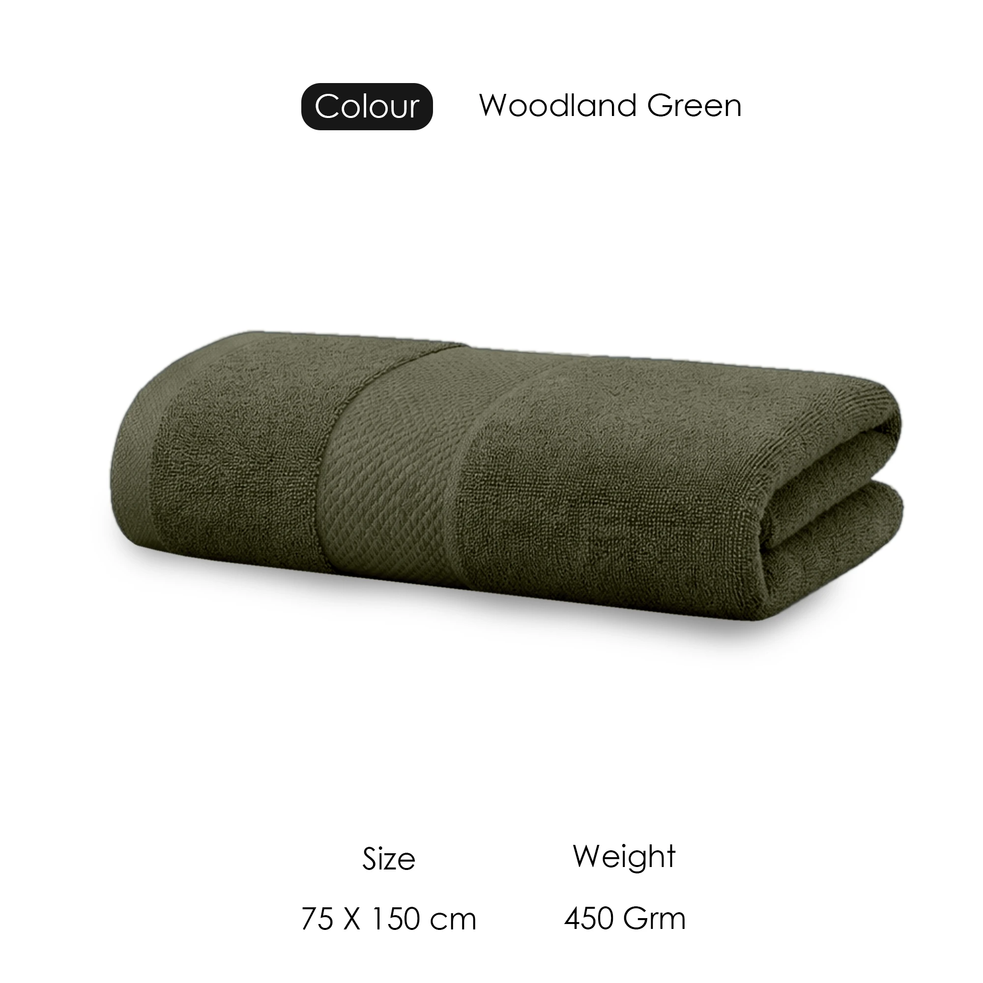 HOUSSE Alvora Cotton Bath Towels |Large Size (75 cms x 150 cms) - Quick Absorption &Faster Drying Bath Towel | 450 GSM | 1 Piece Set Bath Towel for Men/Women-Woodland Green